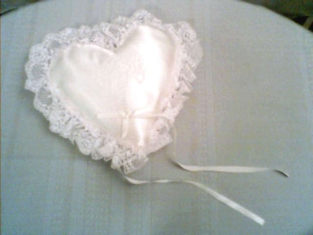 Heart Shaped Silky Lace Ring Pillow with Two Doves