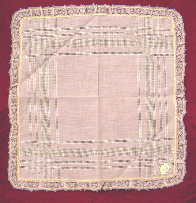 Vintage Linen Handkerchief w/ Drawnwork & CROCHET LACE EDGES