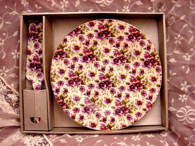 Baum Bros. Chintz Pansey Cake Plate and Server