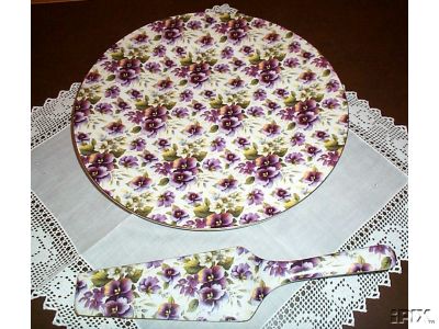 Baum Bros. Chintz Pansey Cake Plate and Server