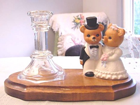 Bridal Wedding Bear Candle Cake Topper