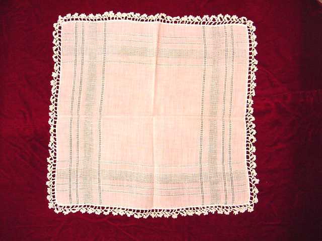Pristine Linen Handkerchief w/ Drawnwork & TATTED EDGES