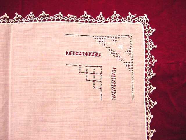 Vintage Linen Handkerchief w/ Drawnwork & TATTED EDGES