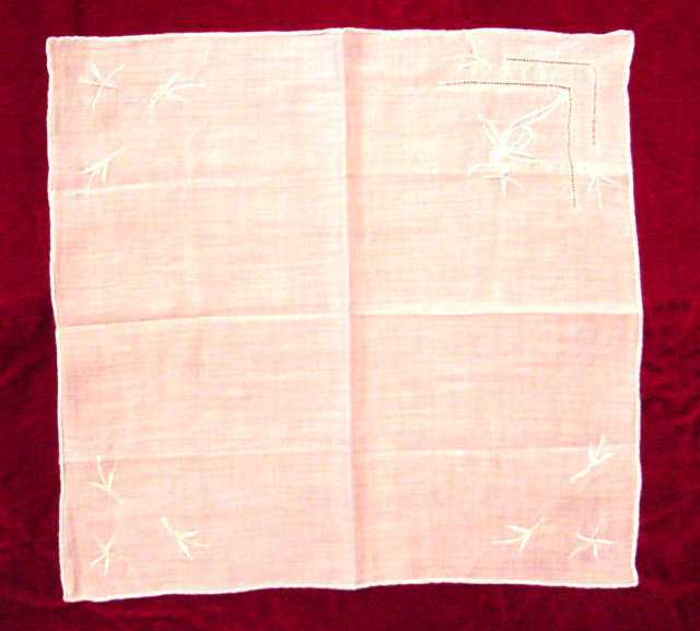 Vintage Embroidered Handkerchief w/ Drawnwork