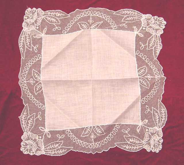 Antique French Net Lace & Pearl Vintage Hanky