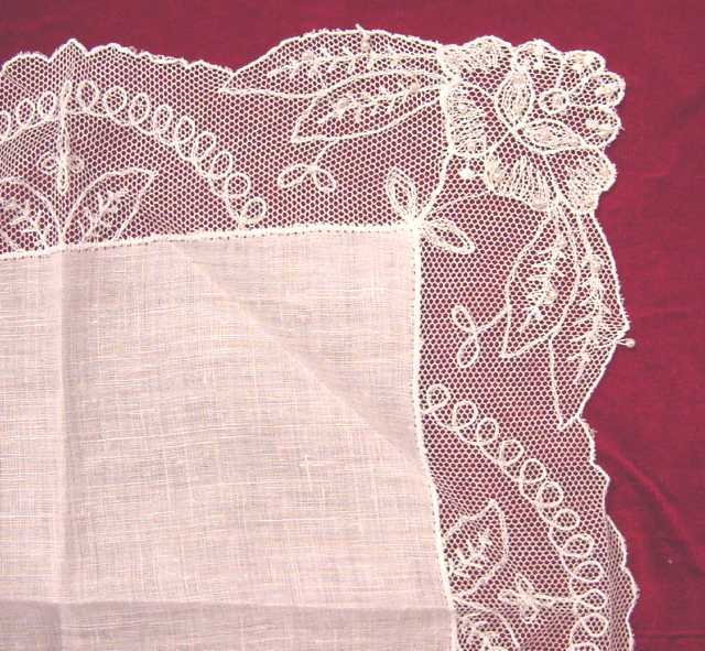 Antique French Net Lace & Pearl Vintage Hanky