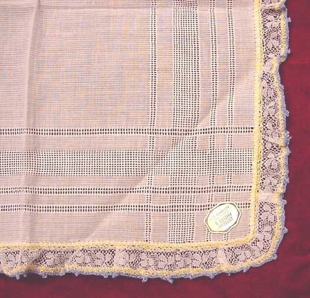 Vintage Linen Handkerchief w/ Drawnwork & CROCHET LACE EDGES