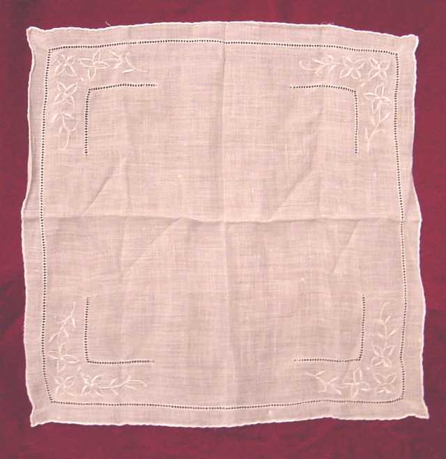 1920's - 1940's Linen Handkerchief w/ Drawnwork