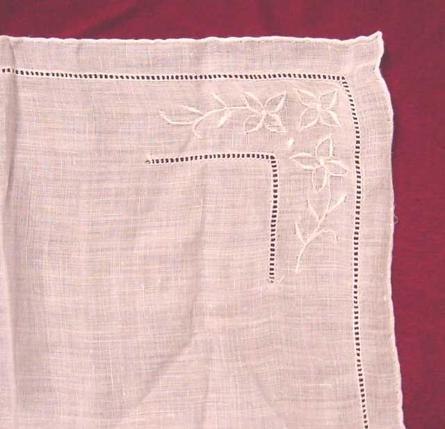 1920's - 1940's Linen Handkerchief w/ Drawnwork