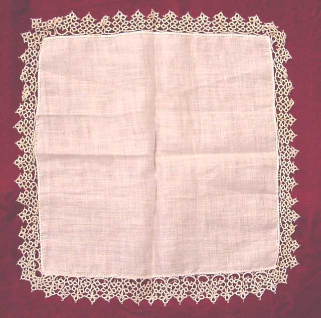 Victorian Style Linen Handkerchief w/ TATTED EDGES