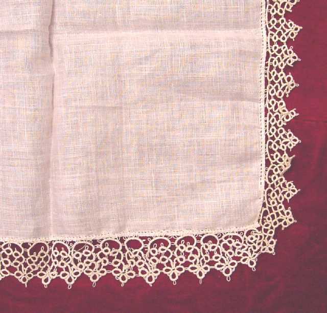 Victorian Style Linen Handkerchief w/ TATTED EDGES