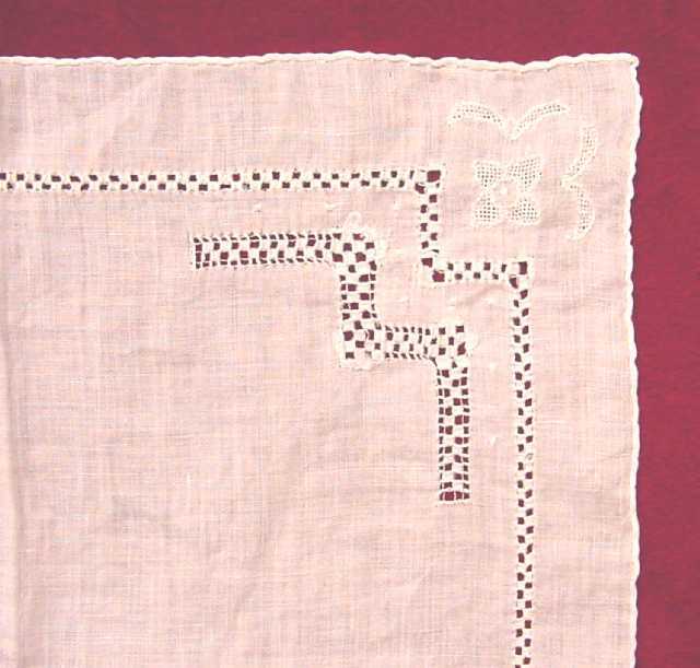Antique Linen Handkerchief w/ Drawnwork