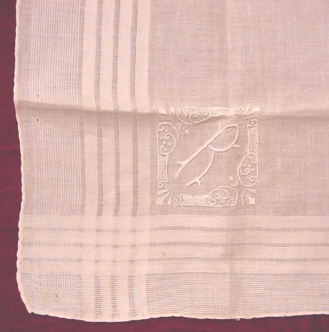 Huge ANTIQUE WEDDING Handkerchief Monogramed R